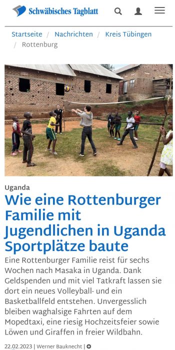 Artikel zu Uganda im Tagblatt online Ankündigung